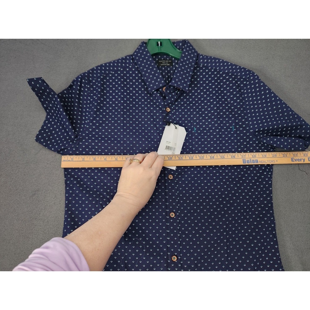 7 Diamonds Shirt Men L Navy Blue Short Sleeve Button Up All Over Print Made Well - Picture 4 of 11